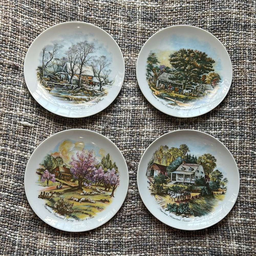 Set of Four Decorative Plates currier & Ives farmhouse during seasons